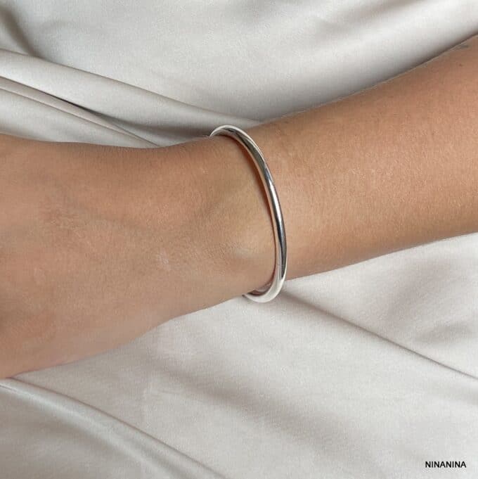 N1320b Bracelet jonc femme argent plaqué ouvert deux boules - Bijoux Bracelets joncs en ligne Ninanina