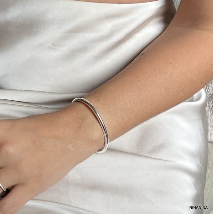 N1320i Bracelet jonc femme argent plaqué ouvert deux boules - Bijoux Bracelets joncs en ligne Ninanina