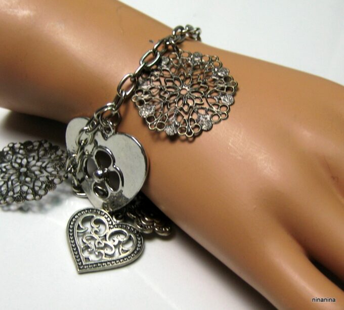 N1339terd bracelet dentelle métal argenté