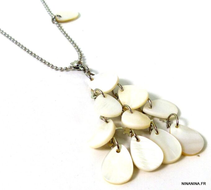 N1355TERa collier goutte nacre blanche acier inoxydable