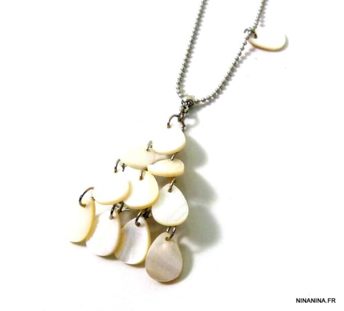 N1355TERh collier goutte nacre blanche acier inoxydable