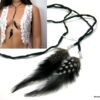 N1360ter collier cordon soie argent massif et plumes