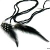 N1360terc collier cordon soie argent massif et plumes