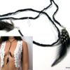 N1360terd collier cordon soie argent massif et plumes