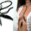 N1360tere collier cordon soie argent massif et plumes