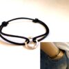 N1363G Bracelet homme cordon cuir anneau argent massif NINANINA