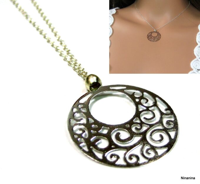 N1380terc collier argent massif filigrané