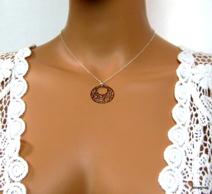 N1380tere collier argent massif filigrané