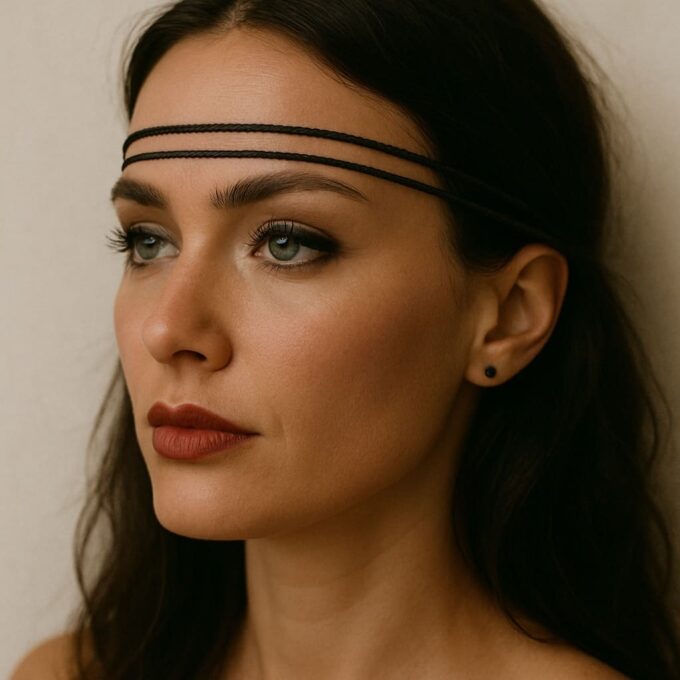 N1398 Headband Femme Cordon Cuir Tressé Marron Deux Rangs - Accessoires de coiffure boheme chic en ligne Ninanina