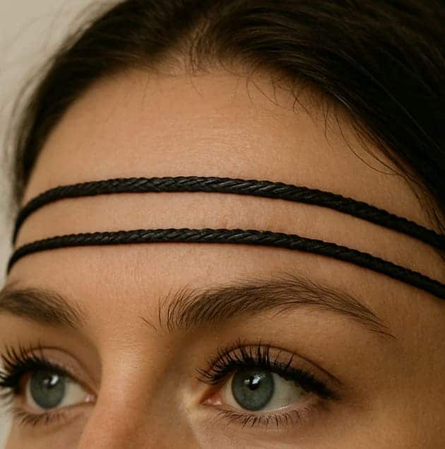 N1398a Headband Femme Cordon Cuir Tressé Marron Deux Rangs - Accessoires de coiffure boheme chic en ligne Ninanina