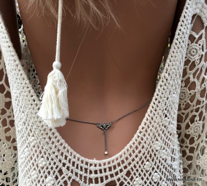 N1422b Chaine de taille Acier inoxydable perle blanche - Bijoux Chaines en ligne Ninanina