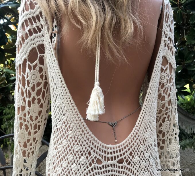 N1422c Chaine de taille Acier inoxydable perle blanche - Bijoux Chaines en ligne Ninanina