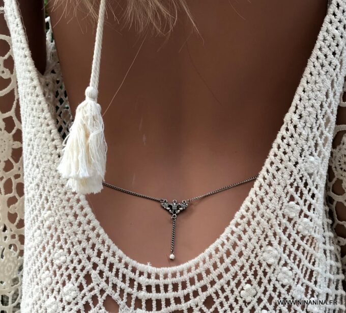 N1422d Chaine de taille Acier inoxydable perle blanche - Bijoux Chaines en ligne Ninanina