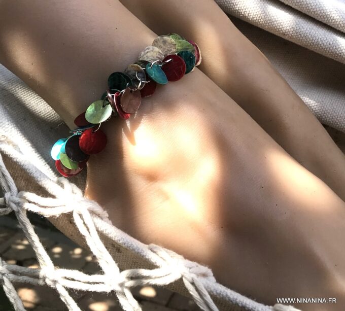 N1430a Bracelet de cheville femme nacre multicolore - Bijoux Bracelets en ligne Ninanina