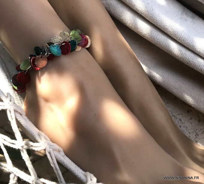 N1430d Bracelet de cheville femme nacre multicolore - Bijoux Bracelets en ligne Ninanina