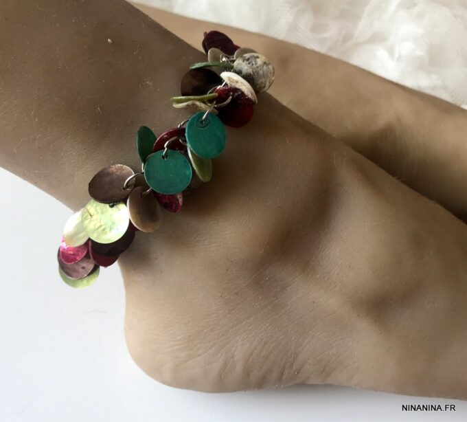 N1430e Bracelet de cheville femme nacre multicolore - Bijoux Bracelets en ligne Ninanina