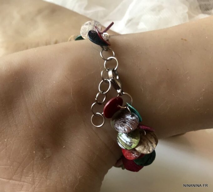 N1430g Bracelet de cheville femme nacre multicolore - Bijoux Bracelets en ligne Ninanina