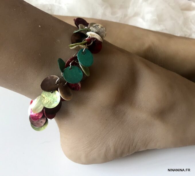 N1430h Bracelet de cheville femme nacre multicolore - Bijoux Bracelets en ligne Ninanina