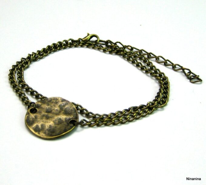 N1469terc Bracelet disque martelé bronze