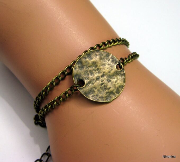 N1469terf Bracelet disque martelé bronze