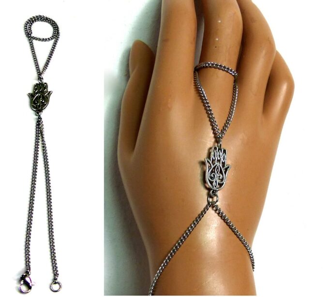 N1489ter chaine de main fatma métal argent