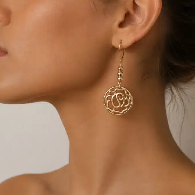 N1504 Boucles d'oreilles pendantes fantaisie rosaces argentées - Bijoux d'oreille femmes en ligne Ninanina