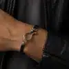 N1512 Bracelet homme cordon cuir artisanal fermoir crochet argenté - Bijoux bracelets hommes en ligne Ninanina