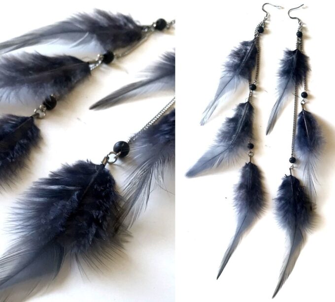 N1520 Boucles d'oreilles plumes rouges très longues femme - Bijoux boucles d oreilles en ligne Ninanina