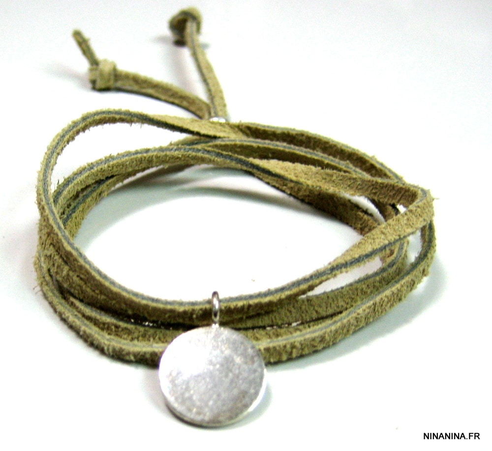 Bracelet multi tours femme médaille Argent 925 cordon daim