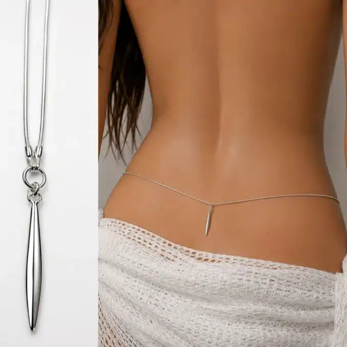 N1593a Chaine de taille femme pendentif ovale plaqué Argent - Bijoux de corps femme en ligne Ninanina