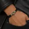 N1600 Bracelet homme cuir fermoir rond argenté original - Bijoux bracelets hommes en ligne Ninanina