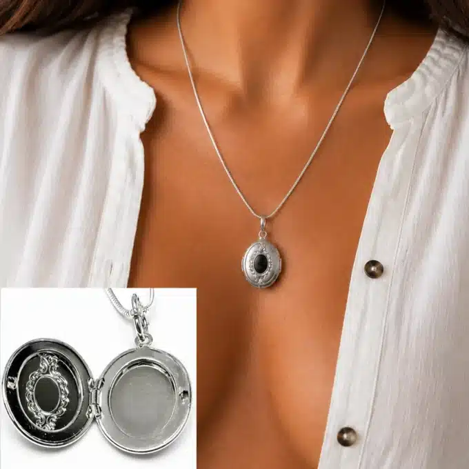 N1607Z Collier femme pendentif ovale porte photo plaqué Argent - Bijoux colliers femmes en ligne Ninanina