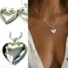 N1609b Collier coeur artisanal pendentif plaqué Argent porte photo - Bijoux colliers femmes en ligne Ninanina