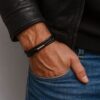 N1657C Bracelet 3 Tours Cuir Artisanal Pour Homme Avec Fermoir Aimanté En Acier Inox - Bijoux Bracelets hommes en ligne Ninanina
