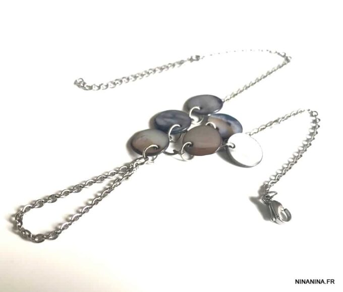 N1664a Chaîne de main gitan nacre et acier inoxydable argent - Bijoux de main en ligne Ninanina