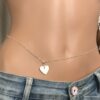 N1692a Collier pour ventre Argent 925 coeur nacre blanc - chaine de taille - Bijoux de corps en ligne Ninanina