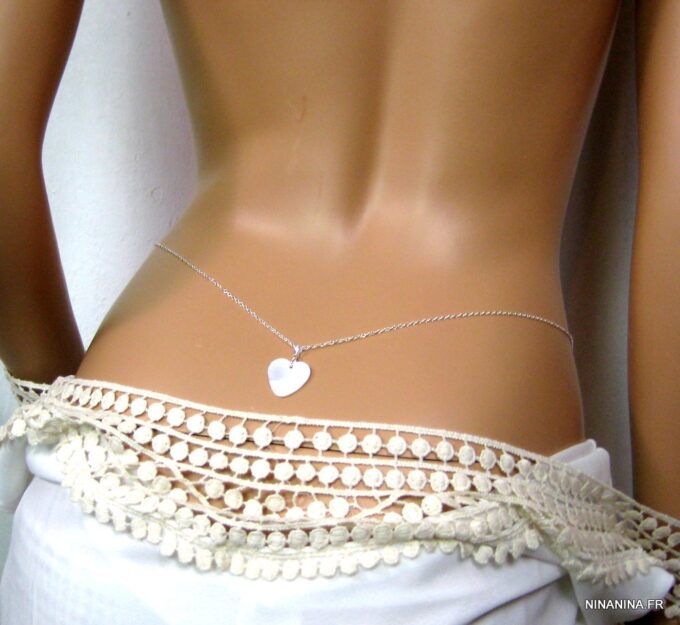 N1692terd chaine de taille argent massif coeur nacre