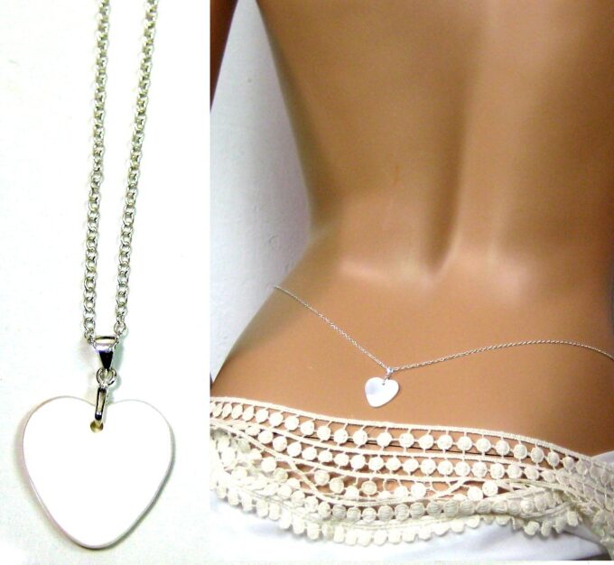 N1692tere chaine de taille argent massif coeur nacre