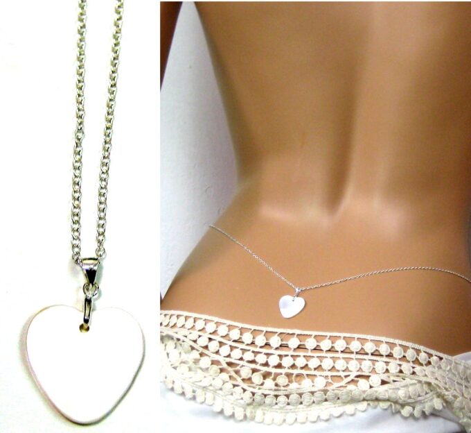 N1692terh chaine de taille argent massif coeur nacre
