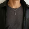 N1730 Collier homme artisanal pendentif barre et chaine maille rectangulaire plaqué argent - Bijoux colliers en ligne Ninanina