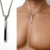 N1730c Collier homme artisanal pendentif barre et chaine maille rectangulaire plaqué argent - Bijoux colliers en ligne Ninanina