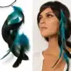 N1788 Headband femme longues plumes bleues turquoise Cuir tressé - Bijoux de tete en ligne Ninanina