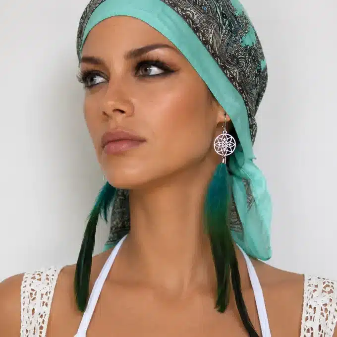 N1795 Boucles D’oreilles plumes bleues turquoise dormeuses - Bijoux d'oreille femmes en ligne Ninanina