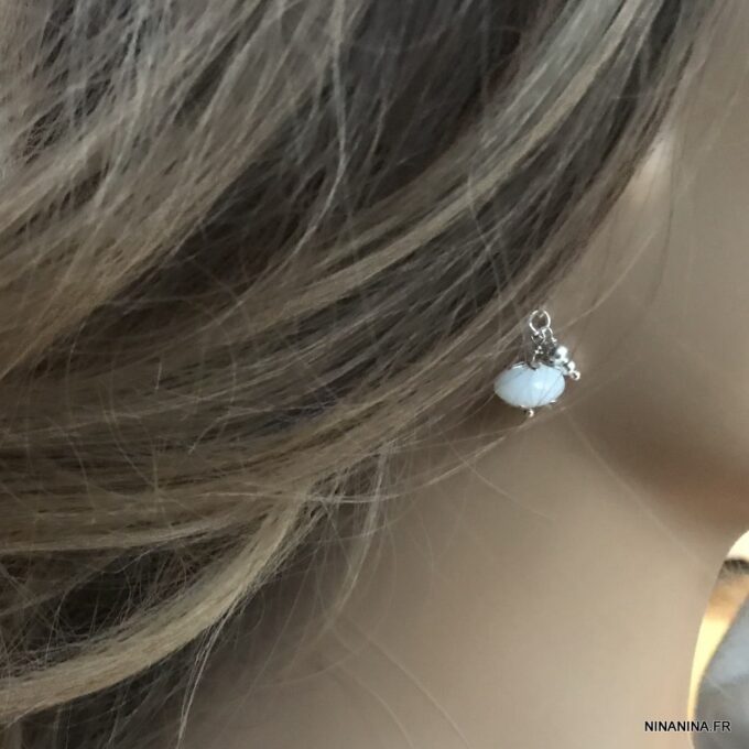 N1880b Boucles D'oreilles Blanches Argent 925 massif ovales - Bijoux Boucle d'oreille en ligne Ninanina