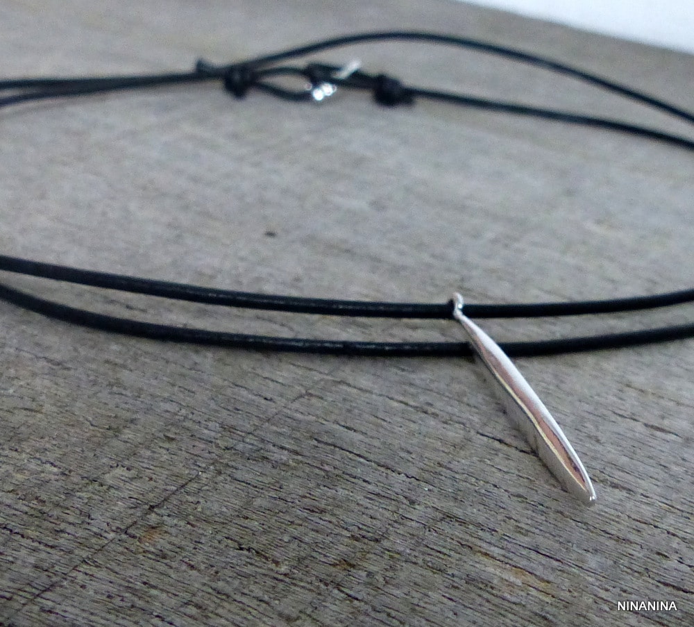 Collier long femme pendentif pointe plaqué Argent cordon Cuir – Image 6