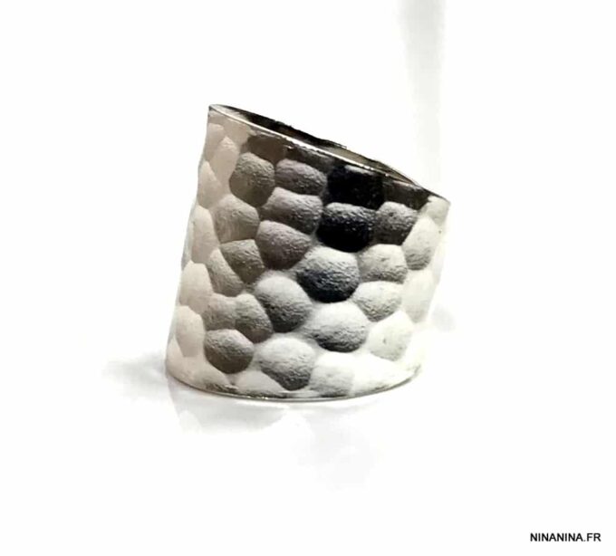 N1905b Bague argent large martelée réglable pour femme - Bijoux Bagues en ligne Ninanina
