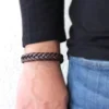 N1935a Bracelet homme cuir tressé ajustable par liens coulissants - Bijoux Bracelets hommes en ligne Ninanina