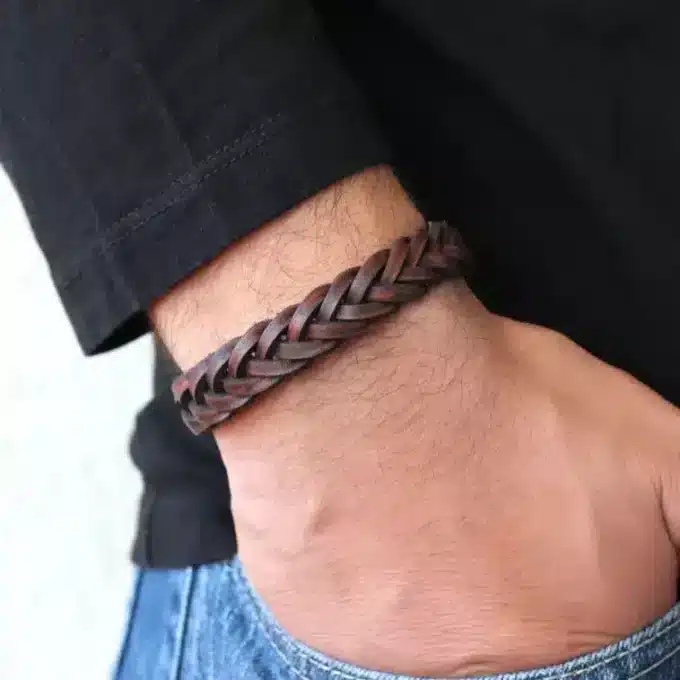 N1935b Bracelet homme cuir tressé ajustable par liens coulissants - Bijoux Bracelets hommes en ligne Ninanina