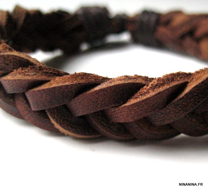 N1935d Bracelet homme cuir tressé ajustable par liens coulissants - Bijoux Bracelets hommes en ligne Ninanina