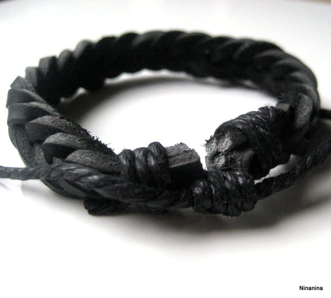 N1935e Bracelet homme cuir tressé ajustable par liens coulissants - Bijoux Bracelets hommes en ligne Ninanina